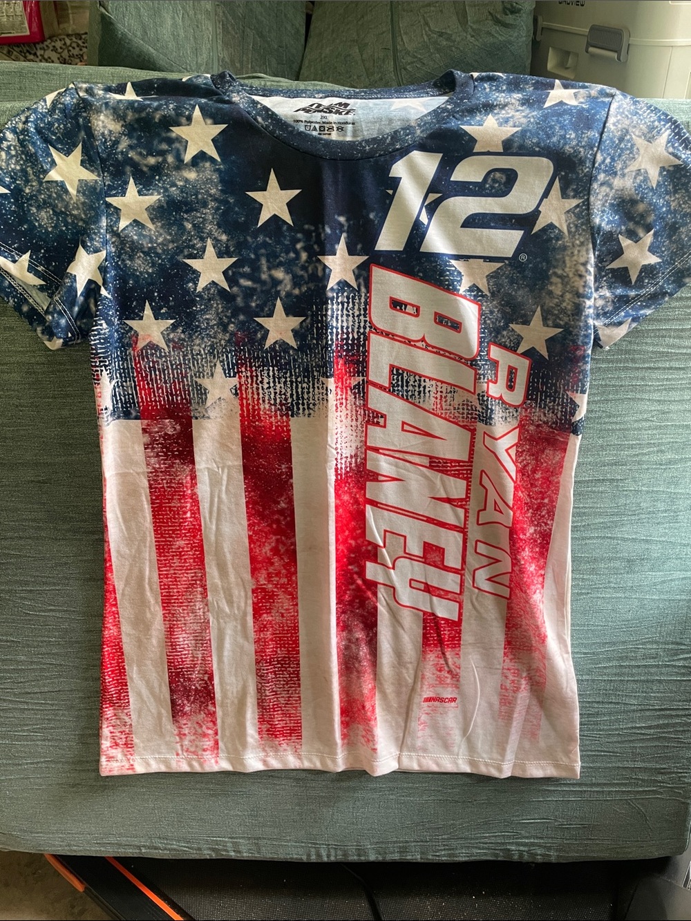 Nascar Ryan Blaney Women's Short Sleeve Tee - Red, White, Blue